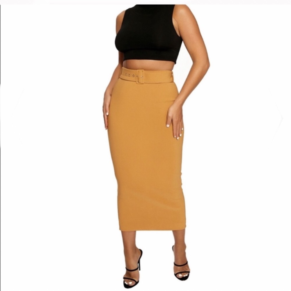 NWT NAKED WARDROBE HIGH RISE BODYCON MIDI SKIRT M